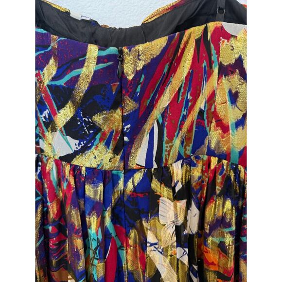 Vintage Oleg Cassini Silk Maxi Dress Gown Multicolor Metallic Beaded Eclectic 10 - Picture 7 of 13